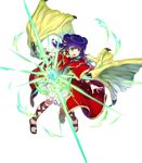  amagai_tarou bangs dragon_girl dragon_wings dress fire_emblem fire_emblem:_seima_no_kouseki fire_emblem_heroes floating floating_object frills full_body gem glowing green_eyes highres jewelry lace long_hair mamkute multi-tied_hair myrrh official_art open_mouth purple_hair sandals solo transparent_background twintails wings wristband 