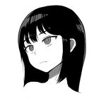  :s bangs closed_mouth face greyscale halftone head_tilt highres long_hair monochrome original portrait simple_background solo sookmo white_background 