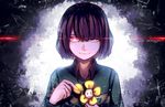  brown_hair chara flowey red_eyes short_hair undertale 