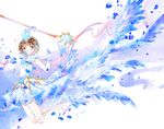 brown_hair card_captor_sakura crown gloves green_eyes hei_yu kinomoto_sakura petals ribbons short_hair wand wings 