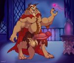  balls beast_(disney) beauty_and_the_beast body_hair chest_hair erection greyfuzzbutt hairy happy_trail humanoid_penis male mammal musclegut penis pubes solo 