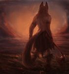  anthro axe canine clothed clothing detailed_background digital_media_(artwork) dog holding_object holding_weapon male mammal melee_weapon outside raining raventenebris solo standing topless weapon 
