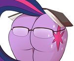  2016 book butt butt_shot cutie_mark equine evehly eyewear female feral friendship_is_magic glasses hair horse humor mammal multicolored_hair my_little_pony pony pun rear_view simple_background solo twilight_sparkle_(mlp) visual_pun white_background 