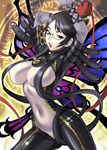  artist_request bayonetta bayonetta_(character) belly_button belt breasts butterfly_wings glasses large_breasts long_hair mole navel sega wings 