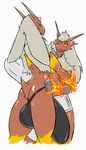  2015 backsack balls big_balls big_penis blaziken blue_eyes blush bulge clothing green_eyes hyper looking_at_viewer looking_back male nintendo penis pok&eacute;mon pok&eacute;mon_(species) pumpkybutt thong video_games 