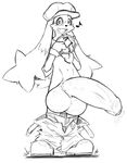  2016 balls belt big_balls big_penis clothing cute_fangs footwear hat jeans klonoa klonoa_(series) looking_at_viewer male monochrome pants pants_around_ankles penis precum pumpkybutt shoes solo traditional_media_(artwork) uncut underwear 