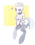  anthro blue_eyes breast_rest breasts collar cutie_mark english_text equine eyebrows eyelashes fan_character female fur hair hi_res hooves mammal midriff my_little_pony navel nipples simple_background solo standing suelix text white_fur white_hair wide_hips 