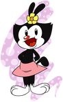  2017 3_toes absurd_res alpha_channel animaniacs black_eyes black_fur clothed clothing digital_drawing_(artwork) digital_media_(artwork) dot_warner featureless_chest female flower fur halabaluu hands_behind_back hi_res mammal markings open_mouth open_smile plant red_nose signature simple_background skirt smile socks_(marking) solo standing toes topless transparent_background warner_brothers white_gloves 