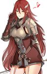  absurdres armor blush dress fire_emblem fire_emblem:_kakusei gauntlets gloves hair_ornament highres long_hair looking_at_viewer ormille red_eyes red_hair smile solo thighhighs tiamo very_long_hair 