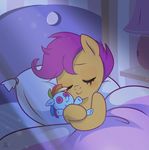  2018 bed bed_covers bedding bedroom blush bust_portrait cub cute equine eyebrows eyelashes eyes_closed female friendship_is_magic hair holding_object horse hug inside jumblehorse lamp lying mammal moonlight my_little_pony night nightstand nude on_side pillow plushie pony portrait purple_hair rainbow_dash_(mlp) scootaloo_(mlp) short_hair sleeping smile solo stripes young 