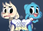  2018 anthro blush bottomless butt_bump cartoon_network chi_chi clothed clothing diaper gumball_watterson male tenerius the_amazing_world_of_gumball toony urine wet_diaper 