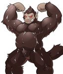  absurd_res anthro baboon biceps brown_fur dragon_ball dragon_ball_z featureless_crotch flexing fur hi_res kemono maldu male mammal monkey musclegut muscular muscular_male nude oozaru pecs primate red_eyes simple_background solo wet white_background 