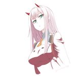  akino_sora darling_in_the_franxx hairband horns long_hair looking_at_viewer pink_hair simple_background solo zero_two_(darling_in_the_franxx) 