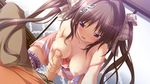  andou_misaki blush breasts brown_hair chrono_clock game_cg handjob koku nipples no_bra penis purple_eyes purple_software twintails uncensored 