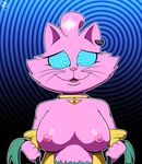  2017 anthro blue_eyes bojack_horseman breasts cat clothed clothing dr._chaos earpiece fangs feline female fist front_view fur half-length_portrait hypnosis jewelry mammal mind_control necklace nipples open_mouth partially_clothed pink_fur pink_nipples pink_nose portrait princess_carolyn smile solo torn_clothing undressing whiskers 