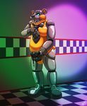  2016 4_fingers animatronic anthro black_penis blue_eyes brown_fur clothed clothing digital_drawing_(artwork) digital_media_(artwork) five_nights_at_freddy&#039;s fur furry_character_wearing_fursuit fursuit hi_res machine male mammal masturbation necktie open_mouth penis precum rip_k robot shiny simple_background solo tongue video_games westhoff 