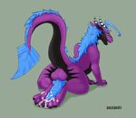  anthro anus autofootjob balls blue_fur blue_penis cum digitoxici dragon erection foot_fetish fur kazzy knot looking_back male masturbation penis purple_scales raised_tail scales solo 