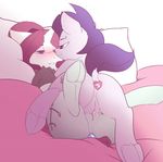  2018 anal anal_penetration angrylittlerodent animated bed bedroom_eyes blinking blue_eyes blush buttplug clitoris cutie_mark dock duo earth_pony equine eye_contact fan_character female female/female feral hair half-closed_eyes hi_res hooves horn horse mammal my_little_pony on_bed penetration pony purple_eyes purple_hair pussy pussy_juice red_hair seductive sex sex_toy tribadism underhoof unicorn 
