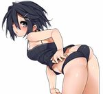  asagiri_asagi ass bare_arms bare_shoulders black_camisole black_eyes black_hair black_panties blush breasts camisole closed_mouth from_side hair_between_eyes hair_ornament hairclip kochiya_(gothope) leaning_forward looking_at_viewer looking_to_the_side medium_breasts nippon_ichi panties pose shiny shiny_skin short_hair simple_background skindentation solo standing striped_camisole underwear white_background x_hair_ornament 