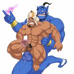  aladdin anus balls barazoku beaf bracelet clenched_teeth disney duo ear_piercing erection facial_hair genie genie_(aladdin) goatee hay human human_on_humanoid humanoid jewelry low_res magic male male/male mammal not_furry overarc penis piercing pointy_ears pubes razoul smile smirk teeth vein veiny_penis 