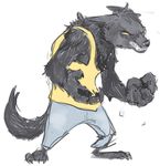  angry anthro barefoot betty_(weaver) big_hands canine clothed clothing colored_sketch digital_drawing_(artwork) digital_media_(artwork) disney fur grey_fur hi_res mammal nobby_(artist) pack_street pants shirt simple_background solo tank_top white_background wolf yellow_eyes zootopia 
