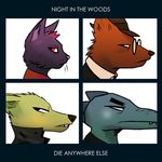  angus_(nitw) ankh anthro bea_(nitw) bear canine cigarette clothing crocodile crocodilian demon_days eyelashes eyewear fangs feline fox glasses gorillaz gregg_(nitw) group hair hat jacket kavaeric leather leather_jacket mae_(nitw) mammal night_in_the_woods notched_ear parody pouting reptile scalie scowling sharp_teeth shirt simple_background smoking teeth undershirt whiskers 