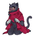  black_fur blush brown_eyes clairen_(rivals_of_aether) cloak clothing feline female fur kneeling looking_at_viewer mammal naughty_face navel nobby_(artist) panther pubes pussy pussy_juice rivals_of_aether smile sweat video_games 