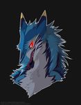  2017 ambiguous_gender anthro black_background black_fur blue_fur egsaku forked_tongue fur glowing glowing_eyes headshot_portrait looking_at_viewer multicolored_fur open_mouth portrait red_eyes rengako_(egsaku) sergal sharp_teeth sidgi simple_background smile solo tan_fur teeth tongue tongue_out white_fur 