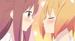  2girls animated animated_gif anime blonde_hair couple kiss multiple_girls official pink_hair sakura_trick sonoda_yuu takayama_haruka yuri 