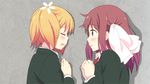  2girls animated animated_gif blonde_hair blush couple kiss multiple_girls official pink_hair sakura_trick sonoda_yuu takayama_haruka yuri 