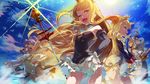  ;d aqua_eyes armpits arms_up azur_lane bare_shoulders belfast_(azur_lane) black_dress black_gloves blonde_hair blue_eyes blue_hair blush brown_eyes closed_mouth commentary crown day detached_sleeves dress edinburgh_(azur_lane) gloves hairband hand_on_hip holding holding_sword holding_weapon hood_(azur_lane) javelin_(azur_lane) long_sleeves maid_headdress mini_crown multiple_girls one_eye_closed open_mouth outdoors parted_lips profile purple_hair queen_elizabeth_(azur_lane) sailor_dress scepter sidelocks sleeveless sleeveless_dress smile sparkle standing strapless strapless_dress sun suppa_(hagakuresuppa) sword thighhighs warspite_(azur_lane) water weapon white_dress white_legwear 