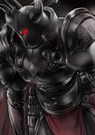  black black_armor dark_knight_(sennen_sensou_aigis) full_armor gauntlets glowing glowing_eyes helmet holding holding_weapon kamemushi_(hoozuki) male_focus red_eyes sennen_sensou_aigis weapon 