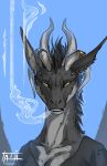  2018 anthro dragon horn looking_at_viewer male smile solo tatiilange yellow_eyes 