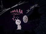  ambiguous_gender cave dialogue duo hollow_knight maggot mask midwife_(hollow_knight) monster scared text toot 