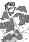  :3 big_ears bite blush breasts cute_fangs digimon digiphilia female feral group human lying mammal monochrome navel nipples nude pagumon pubes rubbing smile smug yogurpodrido 