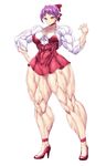  1girl abs breasts extreme_muscles female legs muscle neko_musume original purukogi_(plasma_beach) simple_background solo 