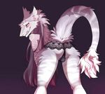  2017 anthro bent_over bulge butt clothed clothing crossdressing fluffy fur girly grey_fur grey_hair hair licking licking_lips lingerie looking_at_viewer looking_back male multicolored_fur neck_tuft panties pink_eyes presenting presenting_hindquarters reru sergal simple_background snout solo tongue tongue_out tuft two_tone_fur underwear viskasunya white_fur white_hair 
