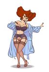  2018 4_fingers 4_toes anthro bathrobe big_breasts black_nose bra breasts canine cleavage clothed clothing disney dog ear_piercing eyelashes female footwear front_view fur goof_troop hair half-closed_eyes hand_on_chest hi_res high_heels hoop_earrings junyois legwear lingerie looking_at_viewer mammal mature_female mother navel panties parent peg_pete piercing pose red_hair robe shoes simple_background smile solo standing stockings tan_fur thick_thighs toes translucent transparent_clothing underwear voluptuous white_background wide_hips 
