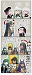  4koma 6+girls :d ^_^ ahoge animal_ears aqua_hair arm_support asaya_minoru bandaged_arm bandages bangs bell beret black_bow black_dress black_gloves black_hat black_shirt bow braid breasts brown_eyes brown_hair cape capelet checkerboard_cookie circlet cleavage cleopatra_(fate/grand_order) closed_eyes comic cookie crop_top cup dark_skin dark_skinned_male directional_arrow doll_joints dress earrings egyptian egyptian_clothes elbow_gloves eyebrows_visible_through_hair facial_mark facial_scar fate/extra fate/grand_order fate_(series) food fur-trimmed_capelet fur_trim gloves green_bow green_eyes green_ribbon grey_hair hair_between_eyes hair_bow hairband hands_clasped hat hat_bow hat_feather headpiece holding holding_cup holding_saucer holding_staff jack_the_ripper_(fate/apocrypha) jackal_ears jacket jeanne_d'arc_(fate)_(all) jeanne_d'arc_alter_santa_lily jewelry lantern large_breasts leaning_to_the_side long_hair long_sleeves low_twintails medium_breasts multiple_girls navel necklace nitocris_(fate/grand_order) nursery_rhyme_(fate/extra) open_mouth own_hands_together ozymandias_(fate) parted_lips puffy_short_sleeves puffy_sleeves purple_eyes purple_hair ribbon saucer scar scar_on_cheek scheherazade_(fate/grand_order) shirt short_sleeves sidelocks silver_hair sleeveless sleeveless_shirt smile sparkle staff striped striped_bow striped_ribbon teacup throne translated twin_braids twintails twitter_username very_long_hair white_cape white_capelet white_dress white_hat white_jacket yellow_hairband 