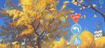  blue_sky day huanxiang_huifeng leaf letterboxed no_humans original outdoors revision road_sign scenery sign sky traffic_light tree 