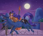  2018 balcony blue_feathers breast_squish breasts breasts_frottage butt cello cutie_mark digital_media_(artwork) duo equine equine_taur eyes_closed feathered_wings feathers female female/female friendship_is_magic full_moon hair hooves kissing long_hair mammal moon musical_instrument my_little_pony nauthleroy night octavia_(mlp) outside princess_luna_(mlp) ribbons tail_bow tail_ribbon taur wings 