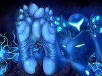  5_fingers 5_toes abstract_background alien ambiguous_gender charging claws dark_samus feet foot_fetish foot_focus glowing hi_res humanoid humanoid_feet looking_at_viewer metroid nintendo plantigrade quintonquill soles solo sweat toe_claws toes video_games 