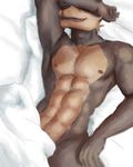  2018 abs anthro bed biceps canine digital_media_(artwork) doberman dog lying male mammal muscular nipples nude on_bed open_mouth repeat_(visual_novel) samuel_(repeat) shirokoi sleeping smile solo 
