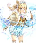  :o armor blonde_hair blue_eyes brown_gloves cube gloves hair_rings hairband last_period lisa_(last_period) looking_at_viewer radiosity_(yousei) shoulder_armor skirt solo standing twintails wand white_legwear white_skirt 