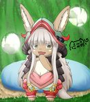  :3 :d animal_ears bangs barefoot bed commentary_request day ears_through_headwear eyebrows_visible_through_hair fang full_body furry green_eyes hand_to_own_mouth hat highres horns indoors long_hair looking_at_viewer made_in_abyss nanachi_(made_in_abyss) navel nyano21 open_mouth pants paws puffy_pants signature silver_hair smile solo standing sunlight tail topless very_long_hair whiskers 