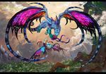  2015 black_bars brightwing day detailed_background digital_media_(artwork) dragon duo faerie_dragon feral flying horn membranous_wings outside pennawings spread_wings tree video_games warcraft wings 