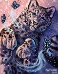  2018 arthropod blue_eyes butterfly feline feral flashw fur group insect leopard looking_at_viewer lying mammal on_back paws solo spots spotted_fur whiskers 