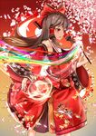  bow brown_hair detached_sleeves floral_print hair_bow hair_tubes hakurei_reimu long_hair looking_to_the_side radiosity_(yousei) red_eyes ribbon sidelocks solo standing touhou yin_yang 
