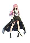  absurdres black_gloves black_skirt blue_eyes eyebrows_visible_through_hair full_body gloves highres holding holding_sword holding_weapon long_hair looking_at_viewer original pink_hair skirt socks solo sword tp_(kido_94) weapon white_legwear 