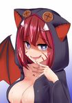 animal_hood areolae bad_id bad_pixiv_id bangs bat_wings blood blue_eyes blush breasts collarbone copyright_request covered_nipples cum cum_on_body cum_on_breasts cum_on_hair cum_on_upper_body eyebrows_visible_through_hair facepaint facial fang finger_to_mouth heart heart-shaped_pupils highres hood hoodie large_breasts looking_at_viewer naked_hoodie natu_sksp nekoma_(virtual_nekomimi_majokko_youtuber_ojisan) nose_blush open_clothes open_hoodie open_mouth red_hair shaded_face short_hair slit_pupils smile solo symbol-shaped_pupils upper_body virtual_youtuber wings 